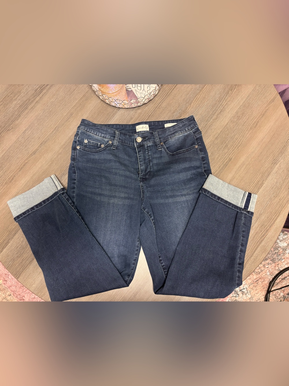 Dark Blue Women's Mid Rise Skinny Crop Cuffed Jeans